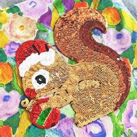 Sac fourre-tout ouvert en toile à imprimé floral artistique hivernal avec broderie, patch sequin écureuil de Noël, doublure en lin, 13 pouces, multi-usage