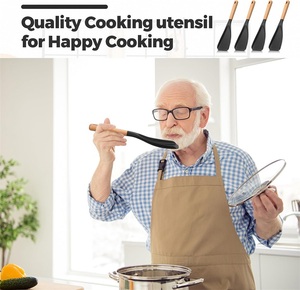 다용도 실리콘 요리 스푼, 주걱 겸용, 나무 손잡이 실리콘 서빙 스푼 - Product Image 4