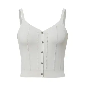 Wholesale Viscose / Polyester Computer Knitted Women Pullovers Knitted White Camisole