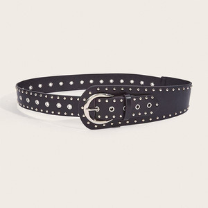 Vente en gros de ceinture large en cuir PU pour femmes, style occidental punk, taille haute, rivets pour hanches, clous à crampons en métal argenté, boucle en alliage - Product Image 3