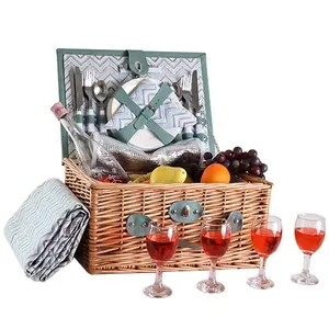 willow picnic hamper bulk shopping insulated Cooler collapsible wholesale wicker rattan picnic basket table set with lid