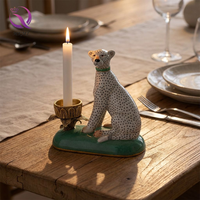Statue de léopard en porcelaine, sculpture de guépard à pois et porte-bougie pour la décoration de la maison, élément décoratif élégant pour le salon