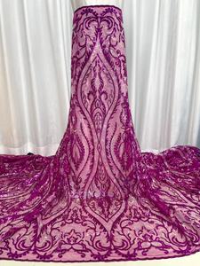 Maglia di-tela de tul con lentejuelas bordadas, base de malla brillante para vestido de fiesta de boda - Product Image 5