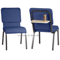 Silla Moderna Gris para Iglesia con Respaldo Encajable y Tablero de Escritura, Fabricada en Metal, Ideal para Escuelas, Hoteles y Teatros