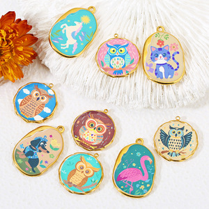 Colgante de Acero Inoxidable con Patrón de Animales (Búho, Gato, Caballo) para Joyería DIY, Amuleto de Moda Unisex - Product Image 1