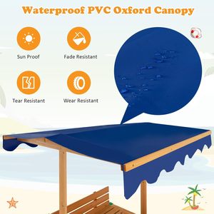 Kids Sandbox, Wooden Square Sandpit with Canopy, Built-in Seat, Bottom <b>Liner</b>, Outdoor Sand Box for Backyard <b>Garden</b> Beach - Product Image 3
