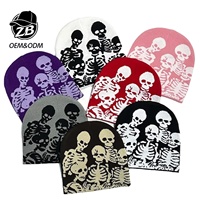 Bonnet en tricot jacquard motif crâne, sans revers, style gothique Y2K, avec logo personnalisé, vente en gros, usine OEM, emballage en vrac