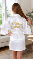 Robe de satin pour anniversaire, pour filles et femmes, kimono court, peignoir, costume de fête, séance photo, robe à lettres dorées scintillantes, cadeau