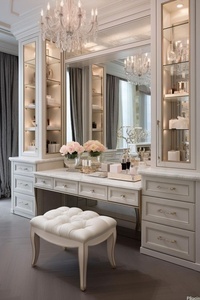 Table de toilette moderne de luxe avec miroir <span class=keywords><strong>LED</strong></span>, meuble de maquillage personnalisé pour chambre à coucher, projet hôtelier, fourniture directe usine - Product Image 4