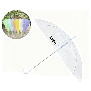 مظلة نسائية شفافة مقاومة للرياح بشعار مخصص للترويج من مصنع صيني بالجملة XJ451 بكميات صغيرة - Product Image 1