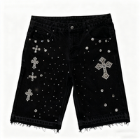 Jeans perlés et shorts en denim brillant pour hommes avec un style vintage pour les hommes surdimensionnés