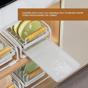Organisateur de rangement coulissant de style japonais pour vaisselle, ustensiles, bols et assiettes, avec poignée en bois pour armoire - Product Image 2
