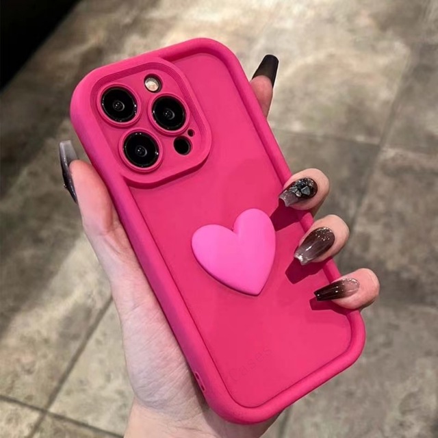 Street Fashion Heart Shape Design Phone Case Girl Woman Style Solid Color Luxury Phone Cover for iPhone