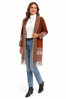 Pull cardigan personnalisé pour femme avec logo, tricoté, manches longues, col polo, motif géométrique, design tendance, hiver, polyester, usine OEM & ODM