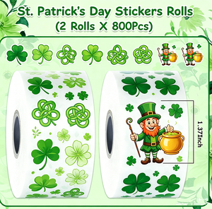 Autocollants en rouleau motif trèfle vintage Saint-Patrick, imperméables, auto-adhésifs, pour décorations de fêtes et emballages, impression personnalisée - Product Image 2