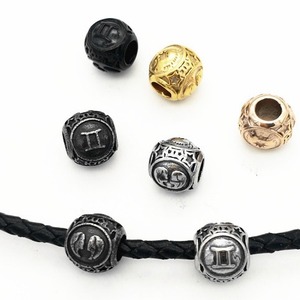 Cuentas redondas de acero inoxidable yunnique para hacer pulseras, 12 constelaciones, cuentas sueltas de metal para joyería - Product Image 1