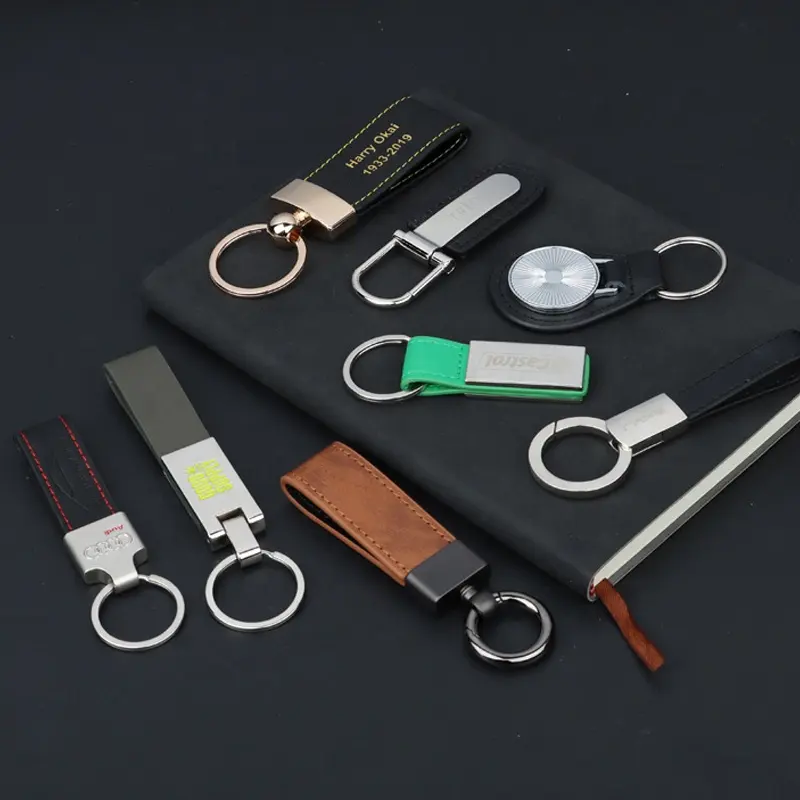 Wholesale promotion gift handmade custom pu leather key chain ring/leather key chain holder