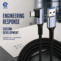 LUNG KAY Memproduksi Kabel USB 3.2 10Gbps Sudut Kanan USB a ke C Berjalin Profesional untuk VR AR FPV Switch Custom OEM ODM