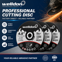 Disque de coupe abrasif Welldon 4,5 pouces 115 mm T41 pour l'acier inoxydable et le métal, disque de coupe 115x1,2x22,23 mm, certifié MPA ISO