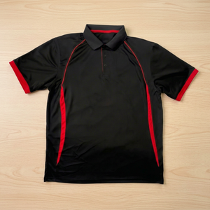 Men's <b>Black</b> <b>Red</b> Contrast Trim Embroidered Logos for Shirt Short Sleeve Regular Fit Casual Knitted 100% Polyester Solid Color - Product Image 2