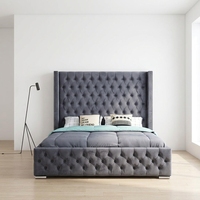 Lit moderne de luxe avec dossier haut, cadre de lit réglable, contreplaqué robuste, pieds en acier inoxydable, tailles personnalisables, lit Yaji 1991