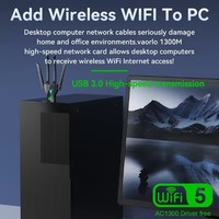Adaptateur WiFi USB double bande 1300 Mbps 2.4G/5Ghz, Dongle Wi-Fi USB3.0 802.11AC, récepteur sans fil à 4 antennes pour PC/ordinateur portable, sans pilote