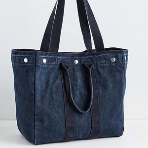 Women's DIY Large Navy Cotton <b>Canvas</b> Waterproof Tote Bag Snap Closure Custom Logo Summer Autumn Winter Fashion Shoulder Shopping - Product Image 4