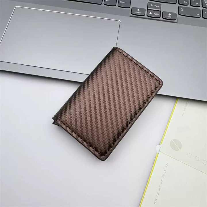 RFID Blocking Card Holder Aluminium Metal Pop up Card Case Carbon Fiber ...