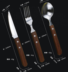 Ensemble de couverts 3 pièces en acier inoxydable avec manche en bois de bambou (cuillère, fourchette et couteau) - Product Image 2