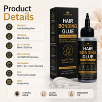 Colle à cheveux Private Label, noire, sans résidus, pour tissages et extensions capillaires