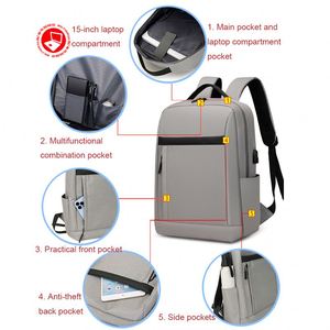 Sac d'ordinateur imperméable pour voyage d'affaires avec logo personnalisé, chargeur USB pour hommes, grand sac à dos pour ordinateur portable de 15,6 pouces - Product Image 5