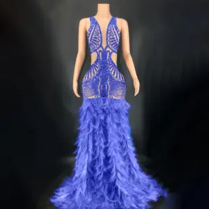 Dropshipping Sustainable Products 2022 Shinny Diamond Feather Wedding Dresses Purple Girl Mermaid Prom Dress Mono De Mujer Sexy