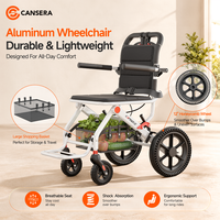 Fauteuil roulant pliable approuvé pour l'avion, en aluminium, 9,5 kg, siège respirant en nid d'abeille, roues en nid d'abeille de 12 pouces, frein séparé et chariot de courses