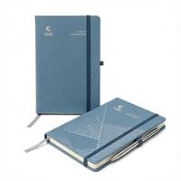Agenda de Negocios Personalizada con Tapa Dura de Cuero, Logotipo Grabado, Borde Plateado y Portaplumas