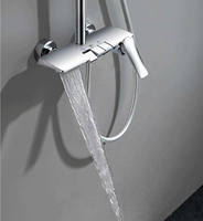 Système de douche moderne Maestro Piano-Key en chrome AOWE-HY-0501, corps en laiton, valve en céramique, pluie thermostatique, barre coulissante à poignée unique