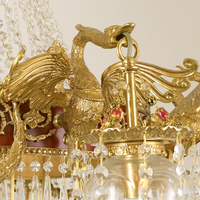 Lampe pendante cygne doré Abat-jour en cristal Lustre en cuivre Bougie Rococo Laiton Oeuf de cygne Plafonniers en cristal