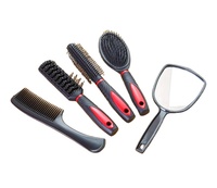 Ensemble de brosses et peignes 5-en-1 avec miroir, kit démêlant, coiffant et brosse ronde pour femmes et filles, usage domestique ou en salon