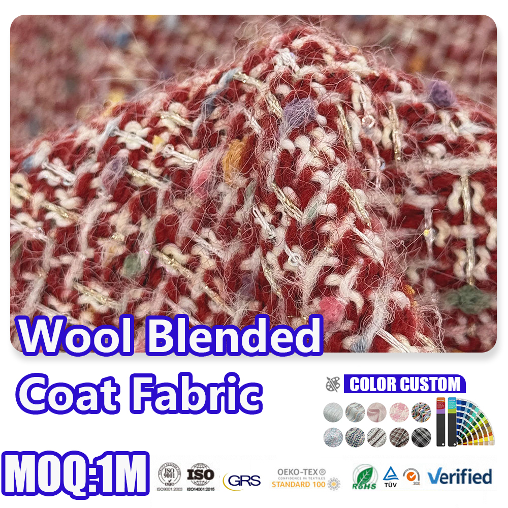 Wool Blended Coat Fabric Fancy Yarn Tweed Textile For Women Jacket Overcoat Dress Garment Fabric