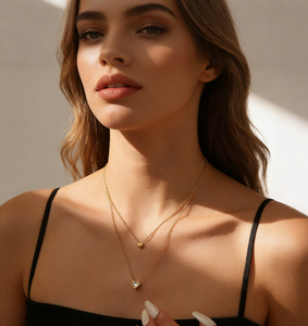 ダブルハートペンダントレイヤーネックレスステンレススチールホワイトシェルチョーカーネックレス女性用18Kゴールド色褪せないファッションジュエリー - Product Image 2