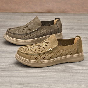 Chaussures bateau en cuir véritable pour l'été, bout rond, semelle respirante en EVA, chaussures décontractées pour hommes - Product Image 1