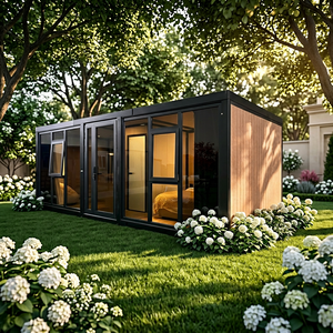 Maison <span class=keywords><strong>mobile</strong></span> extérieure préfabriquée pliable à double aile extensible, bureau et salon, une chambre, un salon - Product Image 1