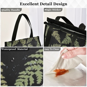 Custom Logo Work Office Reusable Food Delivery Portable Hawaii Fern Design Insulated Thermal Lunch Cooler Bag with Velcro - Product Image 3