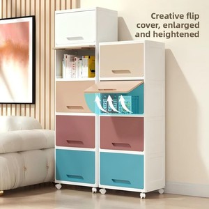 Armoire de rangement en plastique moderne en forme de cube avec couvercle rabattable, multicouche, écologique, durable, extensible, organisateur de collations pour la maison - Product Image 4