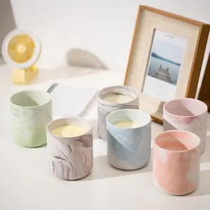 YBH Wholesale Elegant Matt Eco Marble Clay Ceramic Candle Jars for Candle Making
