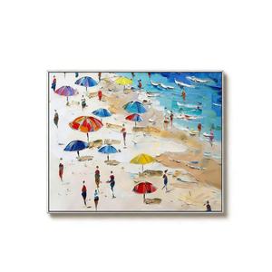 ภาพวาดสีน้ำมันแนวอิมเพรสชั่นนิสม์ริมชายหาดหลากสีสัน งานศิลปะตกแต่งผนัง วาดด้วยมือบนผ้าใบ สำหรับตกแต่งบ้านและภายใน - Product Image 6