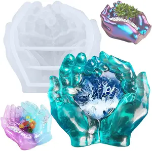 3D Hand Shape Storage Box Moulds Large 2-Hands Model Ashtray Epoxy Casting Resin Mold Silicone Jewelry Making Holder Organizer