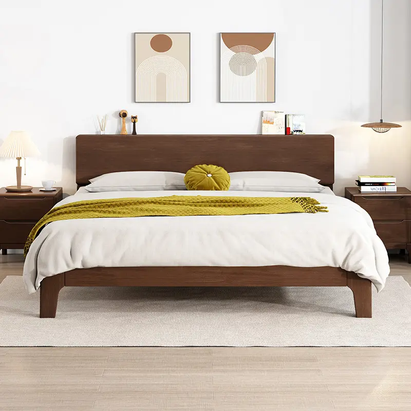 Conjunto de muebles de dormitorio sencillos, camas dobles de tamaño completo, marco de cama king y queen, de madera