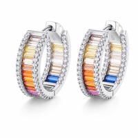 Boucles d'oreilles créoles cercle arc-en-ciel pour femme en argent S925, zirconium multicolore, style européen et américain, luxe léger, mode, tempérament, passe-partout