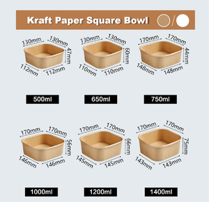 1400 ML papier à emporter carré boîte à lunch jetable en papier de qualité alimentaire boîte d'emballage Restaurant carré à emporter papier bol avec couvercle - Product Image 2
