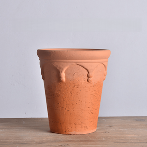 Pot de fleurs en céramique émaillée de style nordique simple, rétro romain, sur pied, avec trou de drainage, motif en relief, grande ouverture - Product Image 5